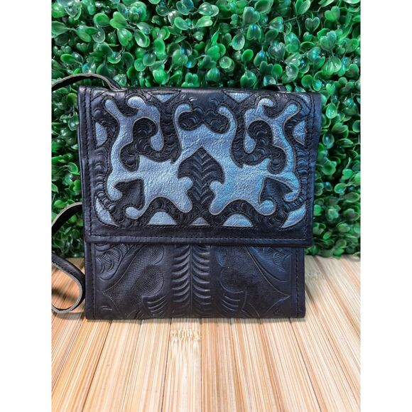JL Saldivar Hand Tooled Leather Crossbody Handbag Wallet Costal Cowgirl Western - Picture 1 of 11